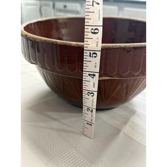 Vintage Brown Glazed Stoneware Bowl 10” Rustic Farmhouse Pottery - Picture 6 of 9